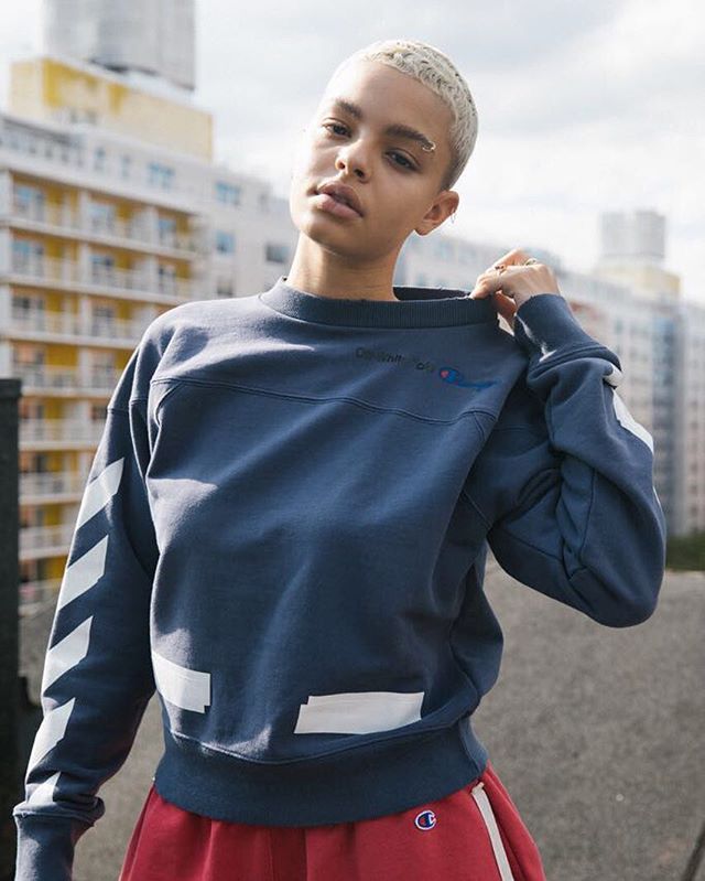 Off-White  c/o @Champion vintage fleece and jersey sourced and re-produced. @igeeeeezy photography c/o @camhicks_ exclusively launched at @em___pty___gallery