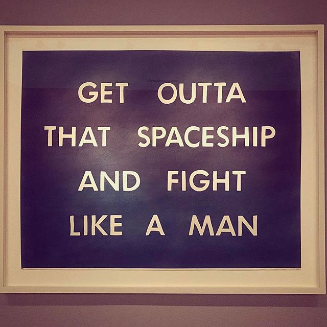 Honey, I'm home.    @gagosiangallery (Ed Ruscha's 'Get Outta That Spaceship and Fight Like A Man,' 1982)